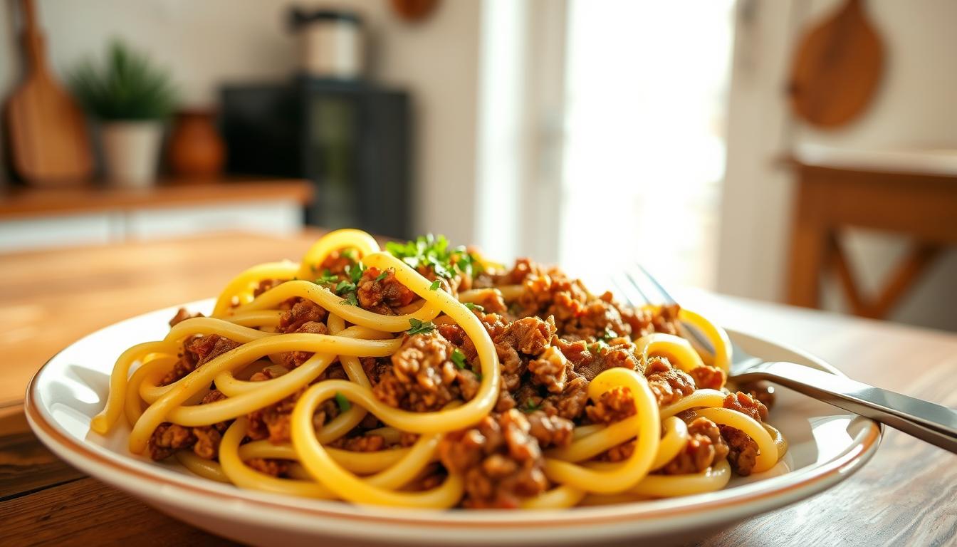 hamburger meat egg noodles recipe​
